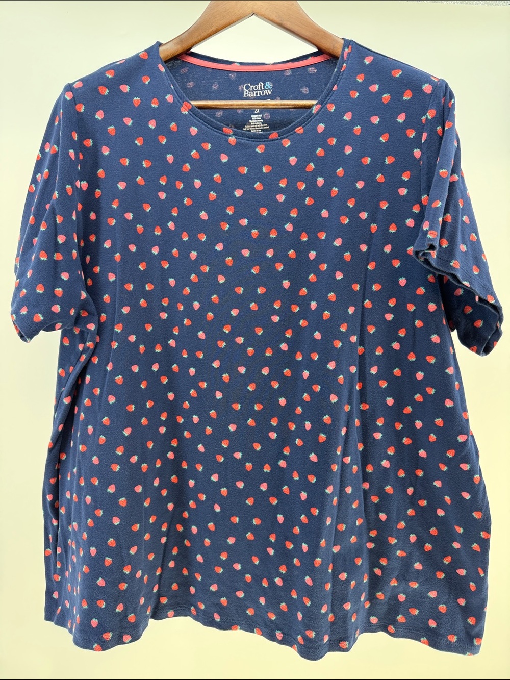 croft & barrow Navy Short-Sleeve Top with Red Strawberry Print